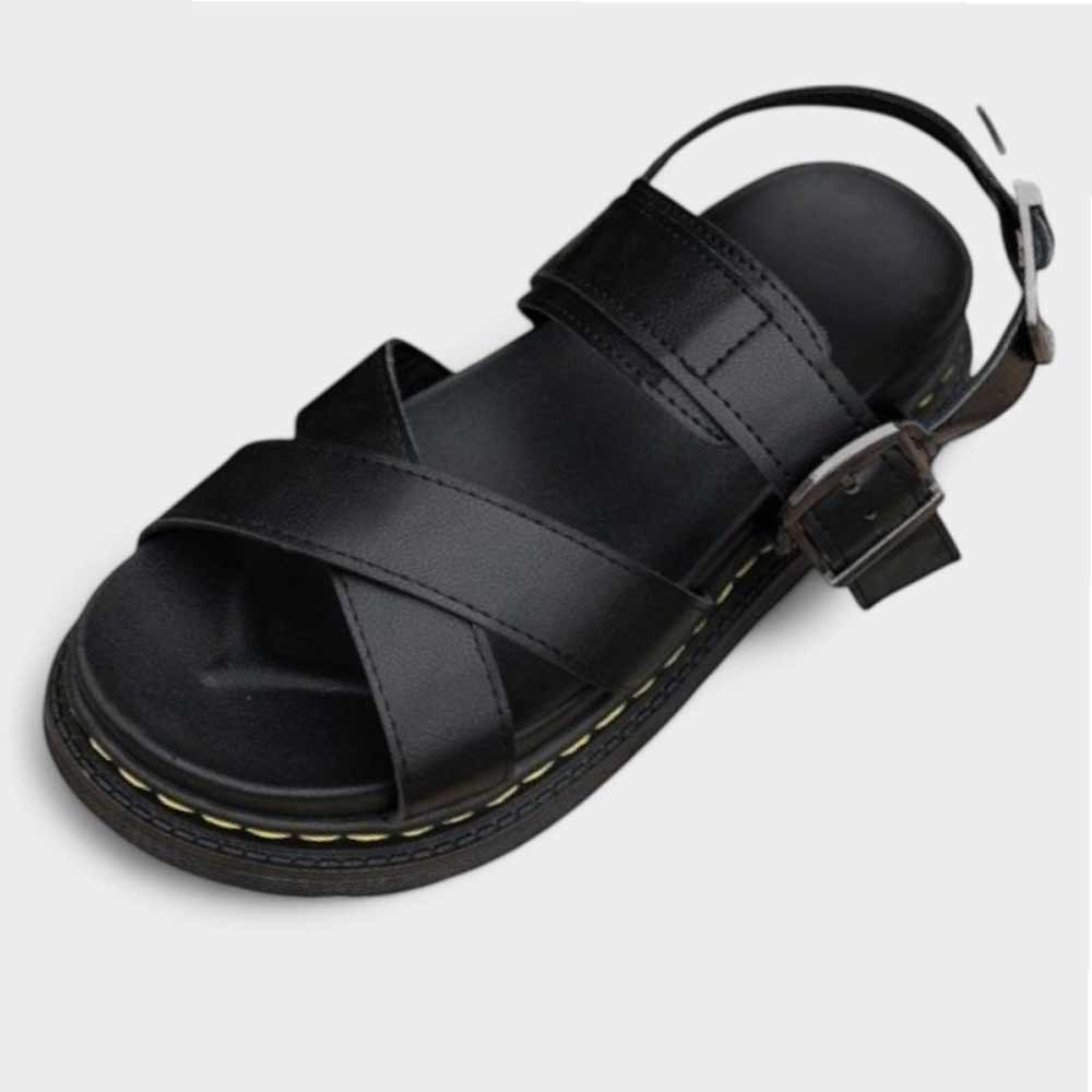 Sandale noir plate femme