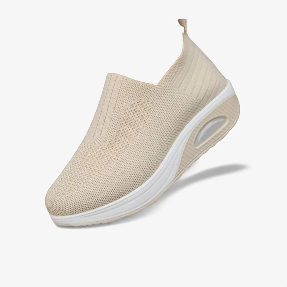 Baskets Femme Légères Et Respirantes - En Tricot Extensible, Semelle Amortissante, Sans Lacets, Couleur Taupe