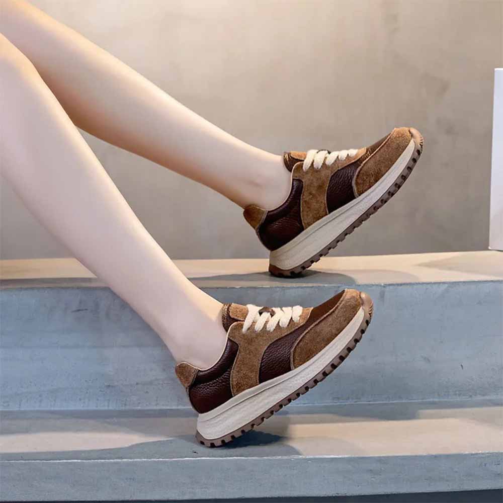 Women's brown leather sneakers
