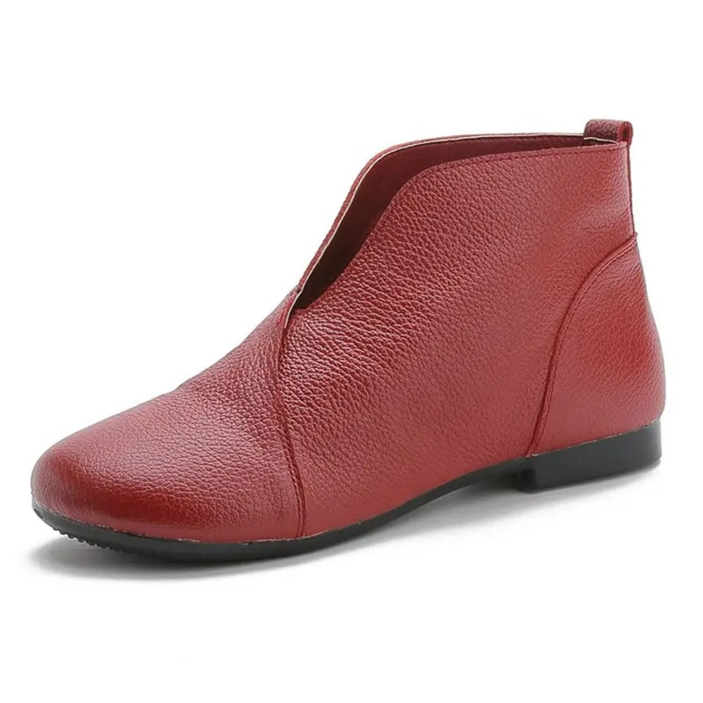 "Bottines à enfiler pour femme en cuir rouge