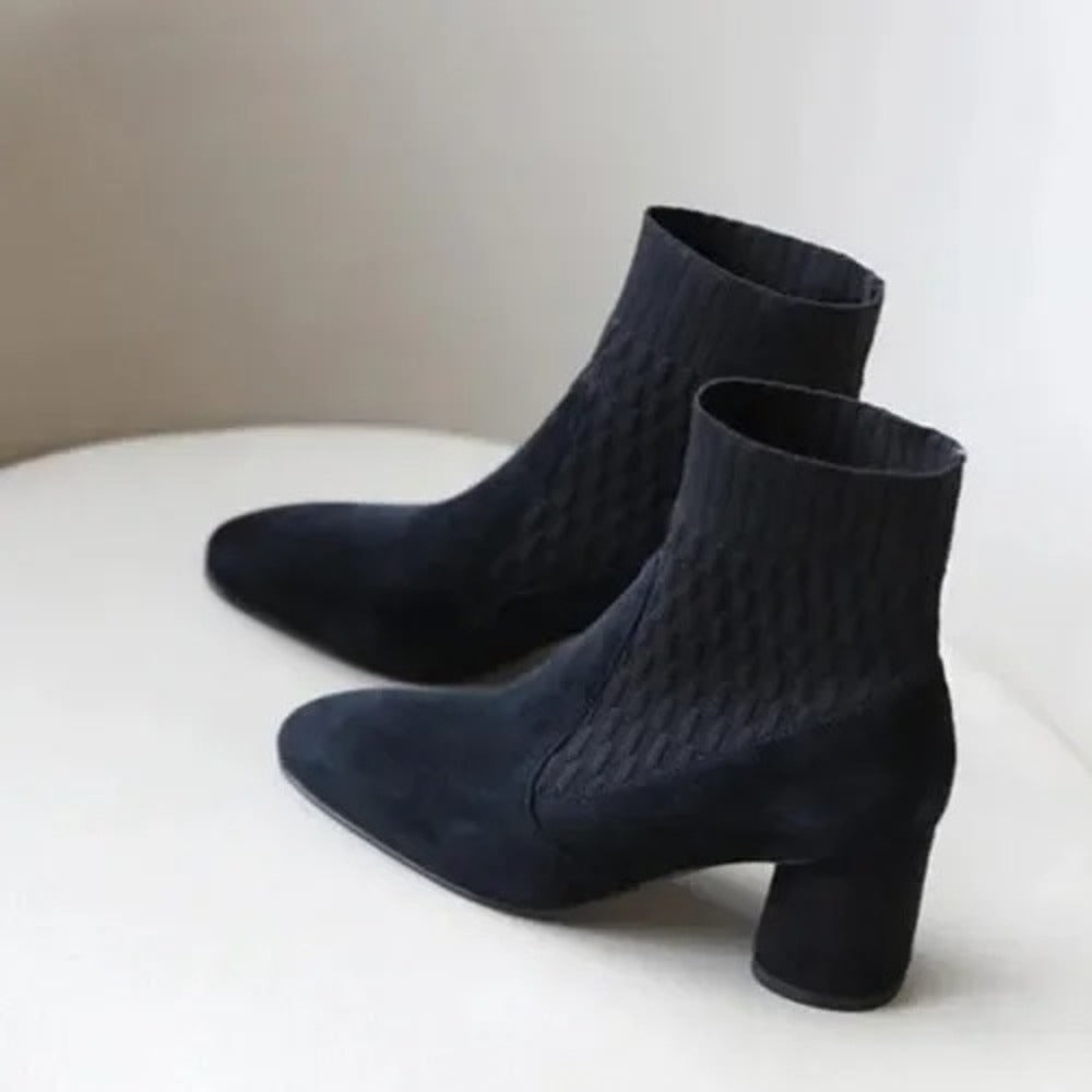 Suede pull-on heeled ankle boots