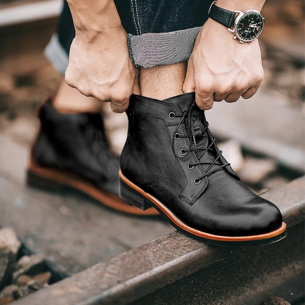 Bottines américaines à lacets pour homme en cuir
