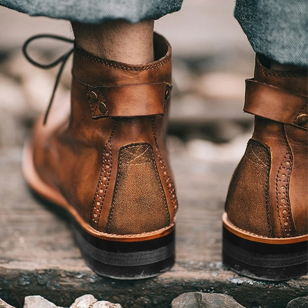 Bottines américaines à lacets pour homme en cuir