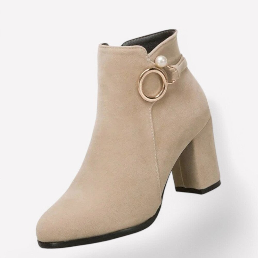 Beige heeled ankle boots