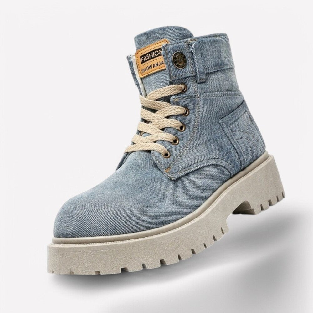 Blue denim effect ankle boots