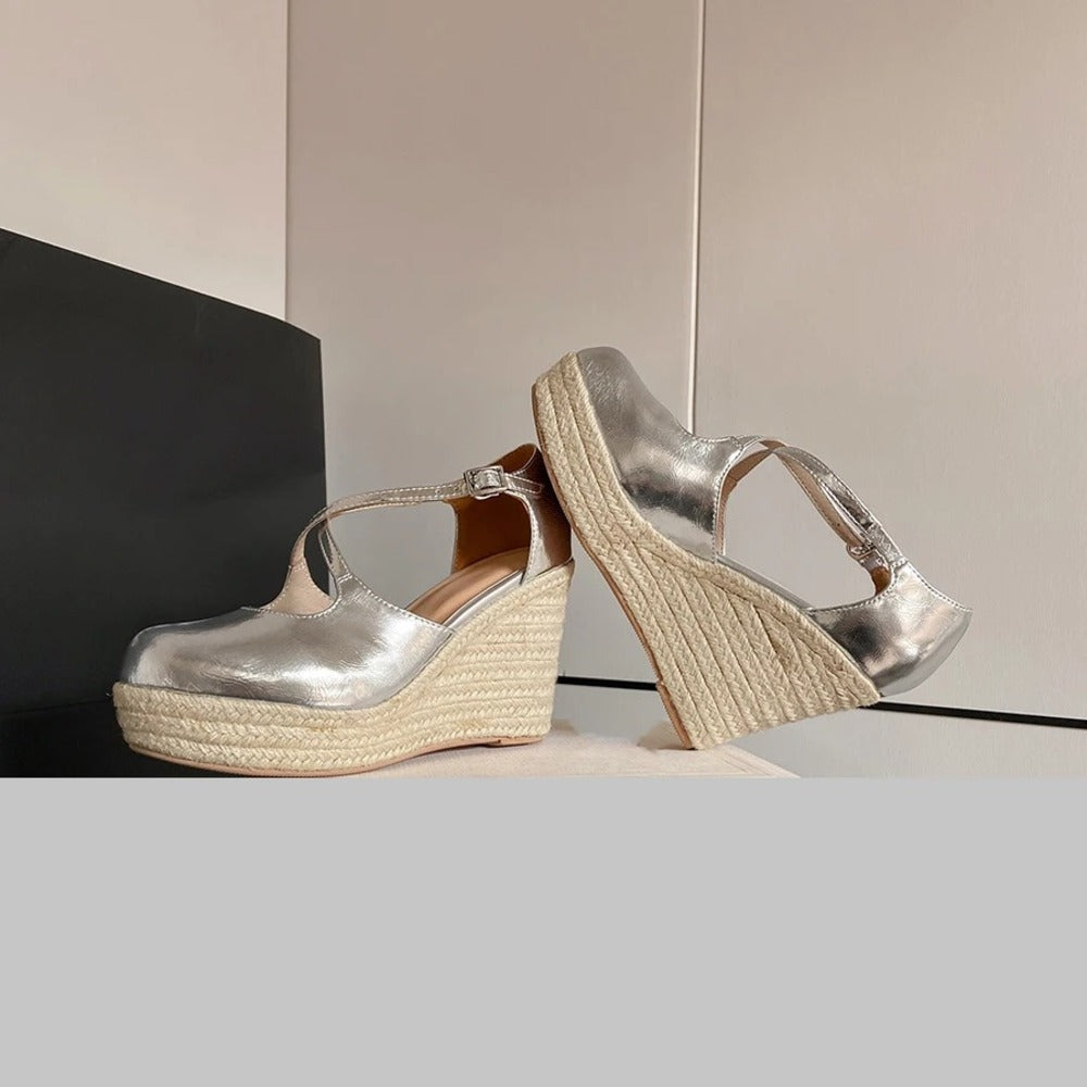 Women's silver espadrille