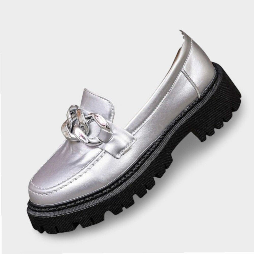 Mocassins Argentés Taille 39 - Neuf Sans Emballage, Simili Cuir, Style Plat