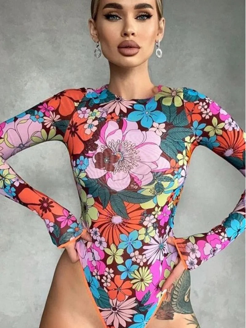 Body à imprimé floral enveloppant manches ballon - boohoo Body à imprimé floral enveloppant manches ballon - boohoo