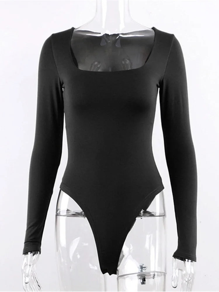 Body noir femme manches longues
