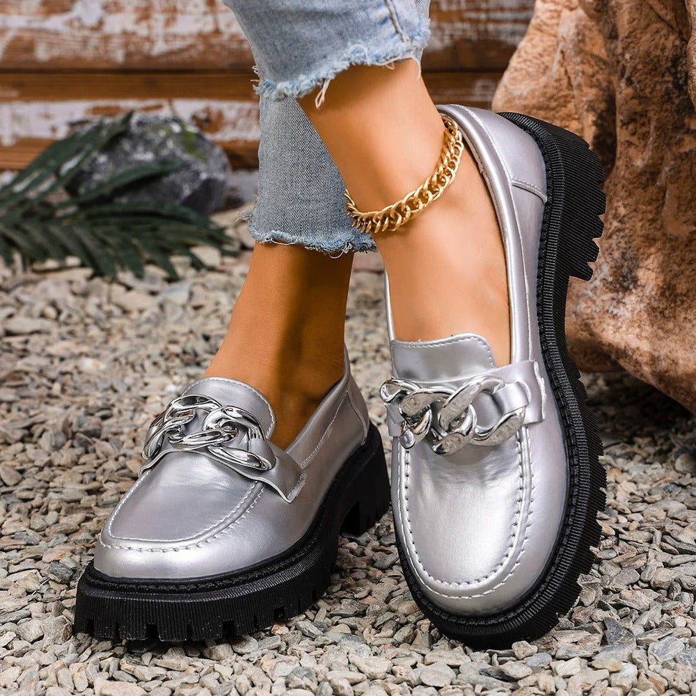 Mocassin femme couleur argent