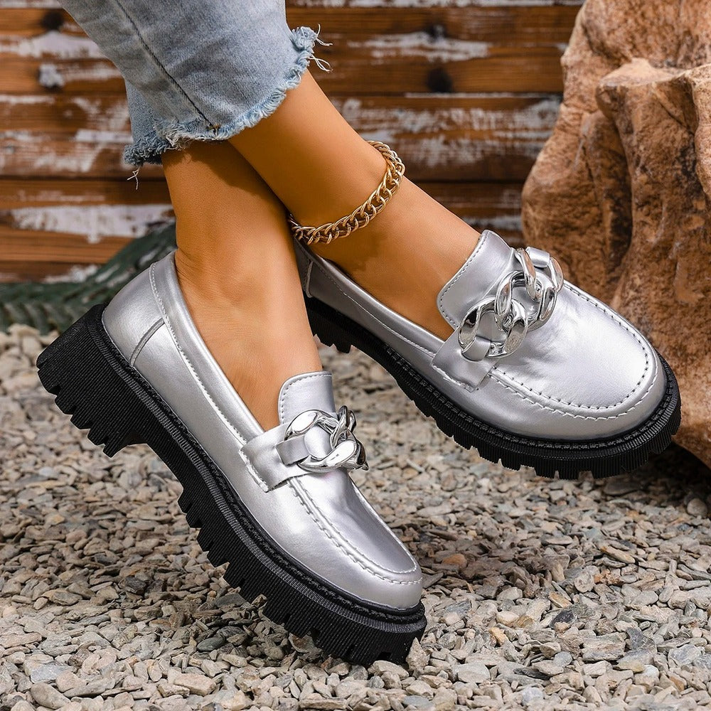 Mocassin femme couleur argent