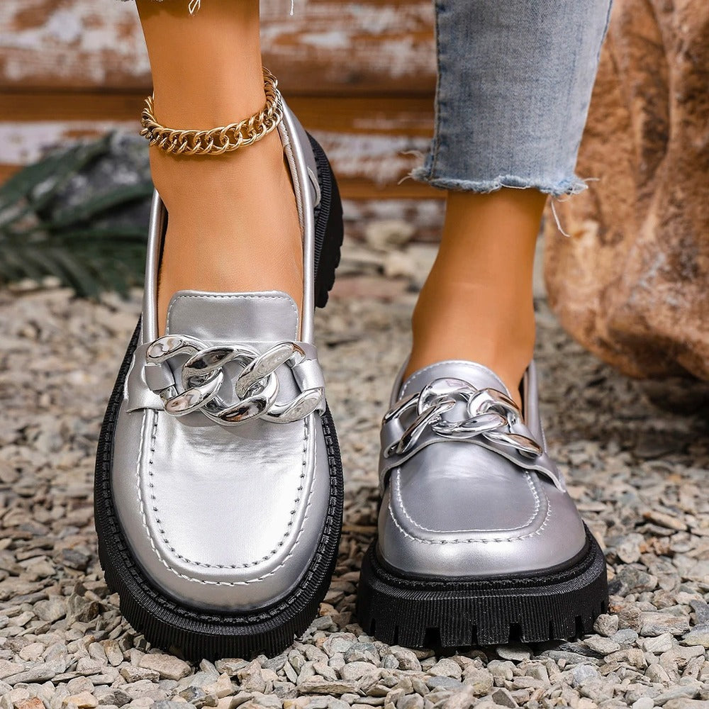 Mocassin femme couleur argent