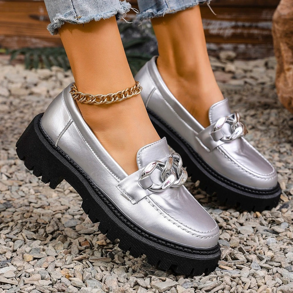 Mocassin femme couleur argent